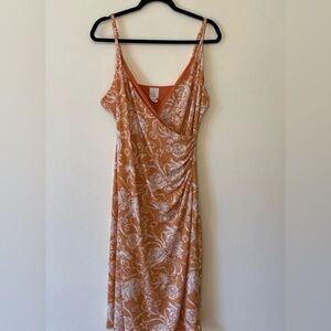 Joie Floral Midi Dress, Orange and White Tropical Floral Resort Wear, Size XL